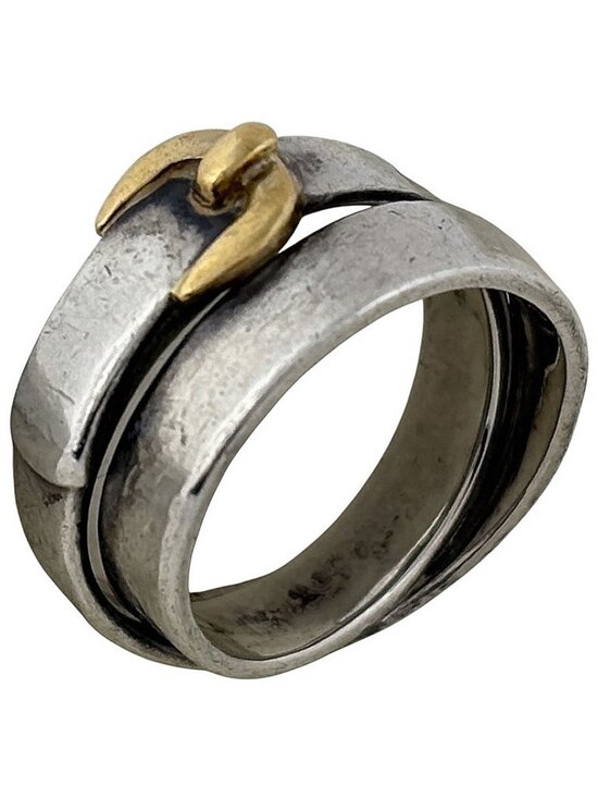 Hermès - Gaëtan de PERCIN - Belt ring in silver - 58 Facettes Hermes Double Tour Ring Belt 925 Sterling Silver 750 Gold